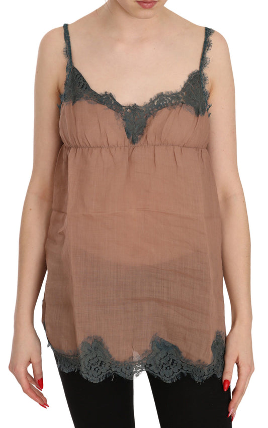 PINK MEMORIES Brown Lace Spaghetti Strap Tank Top Blouse PINK MEMORIES