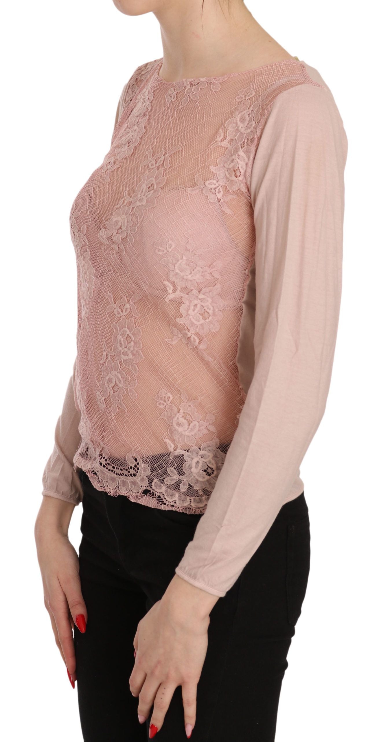 PINK MEMORIES Pink Lace See Through Long Sleeve Top Blouse PINK MEMORIES