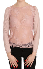 PINK MEMORIES Pink Lace See Through Long Sleeve Top Blouse