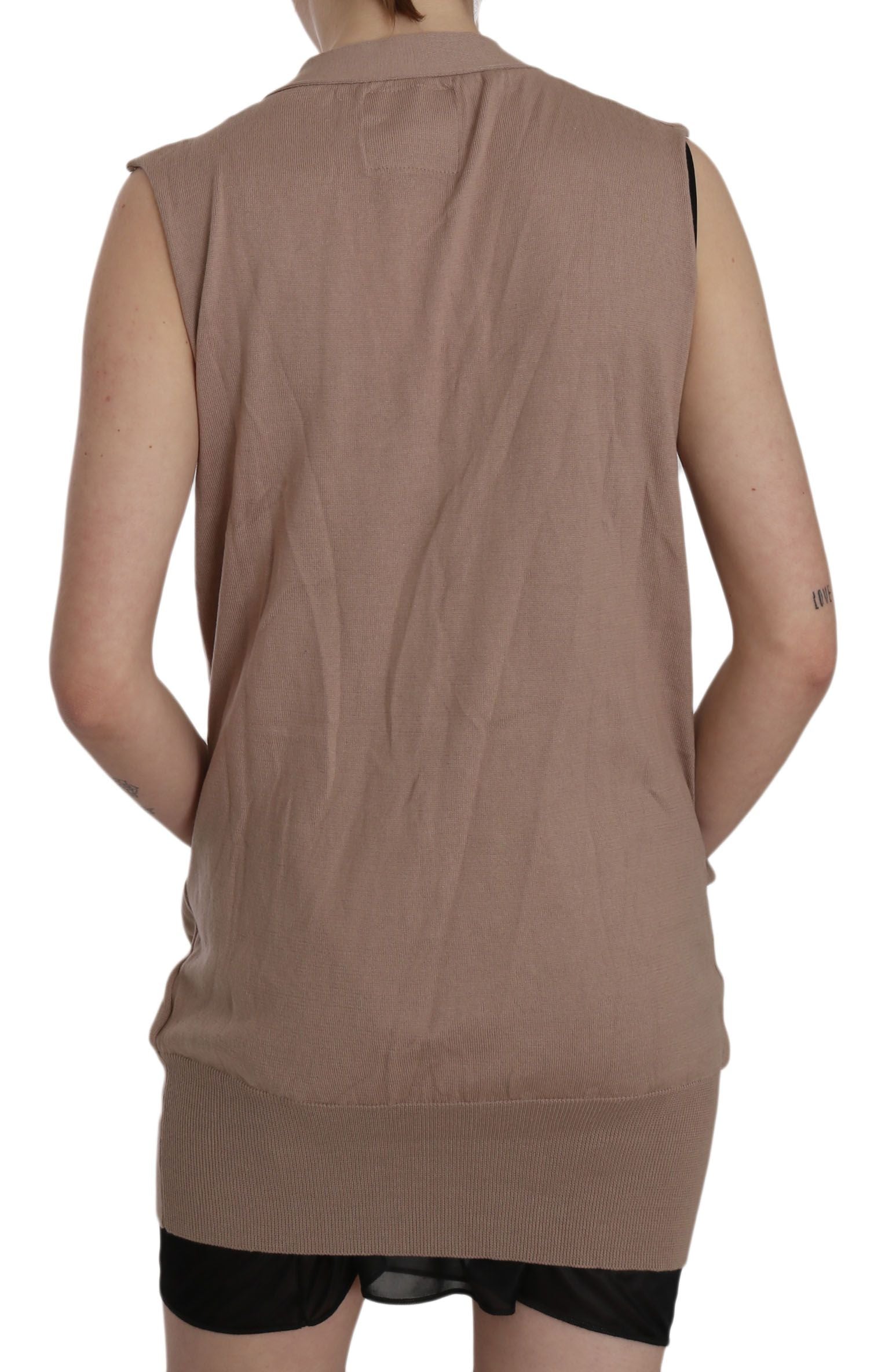 PINK MEMORIES Brown 100% Cotton Sleeveless Cardigan Top Vest PINK MEMORIES