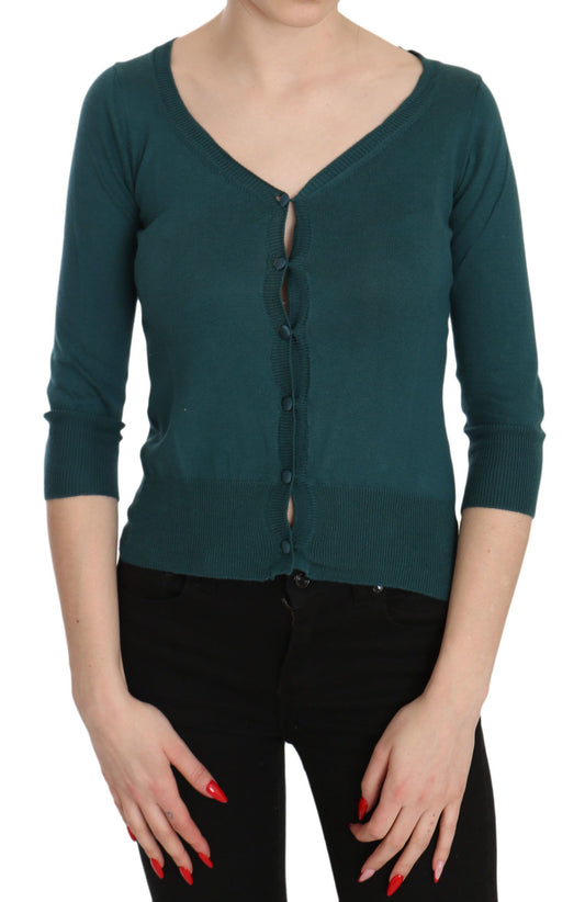 PINK MEMORIES Blue Green Cotton 3/4 Sleeve Cardigan Top Blouse PINK MEMORIES