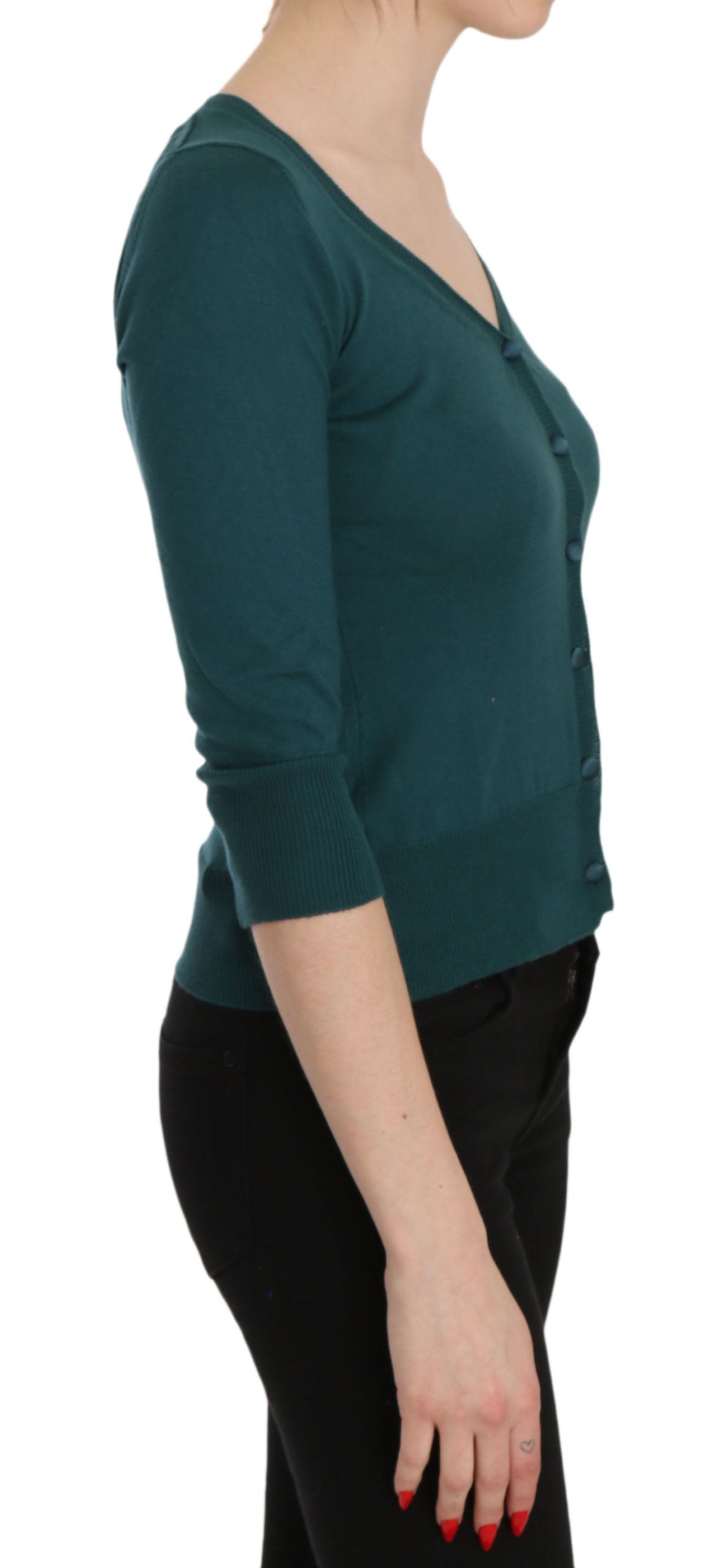 PINK MEMORIES Blue Green Cotton 3/4 Sleeve Cardigan Top Blouse PINK MEMORIES