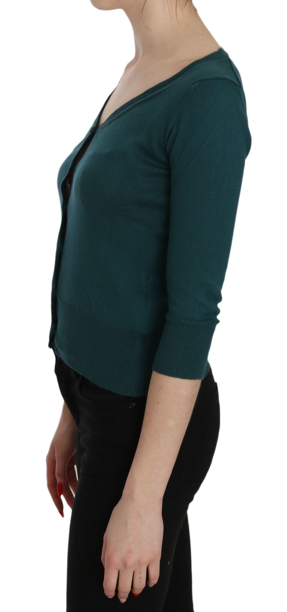 PINK MEMORIES Blue Green Cotton 3/4 Sleeve Cardigan Top Blouse PINK MEMORIES