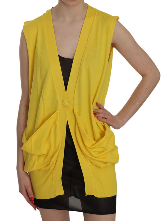 PINK MEMORIES Yellow 100% Cotton Sleeveless Cardigan Top Vest PINK MEMORIES