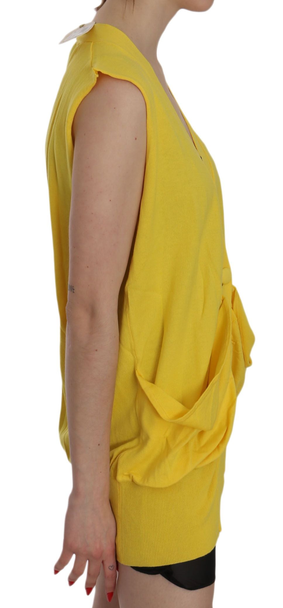 PINK MEMORIES Yellow 100% Cotton Sleeveless Cardigan Top Vest PINK MEMORIES