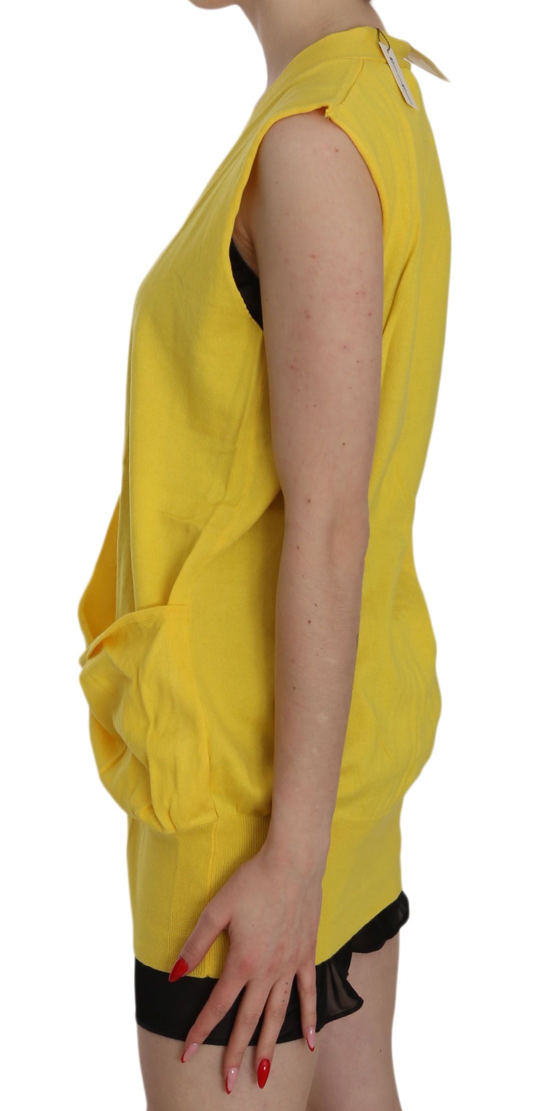 PINK MEMORIES Yellow 100% Cotton Sleeveless Cardigan Top Vest PINK MEMORIES