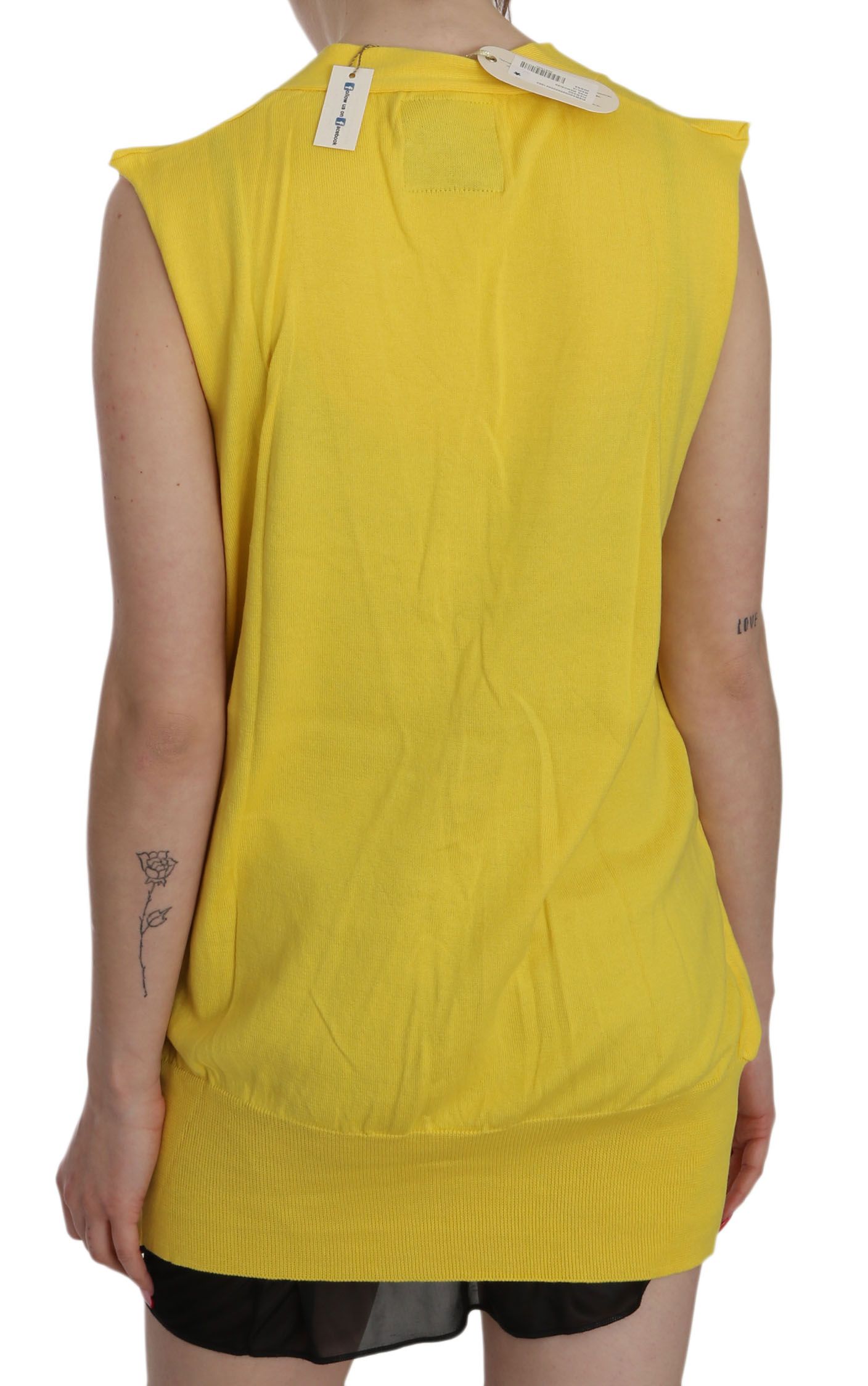 PINK MEMORIES Yellow 100% Cotton Sleeveless Cardigan Top Vest PINK MEMORIES