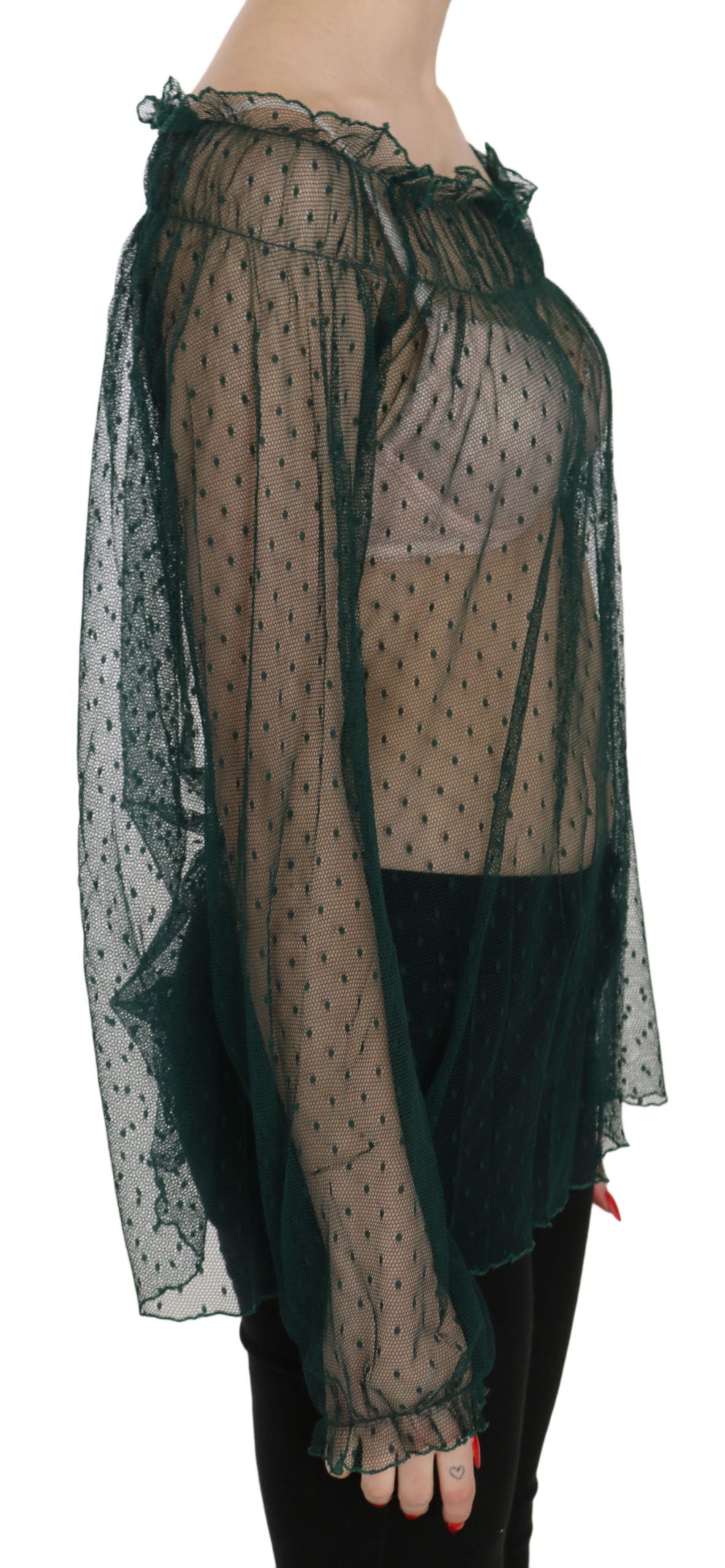 PINK MEMORIES Green Mesh See Through Long Sleeve Top Blouse PINK MEMORIES