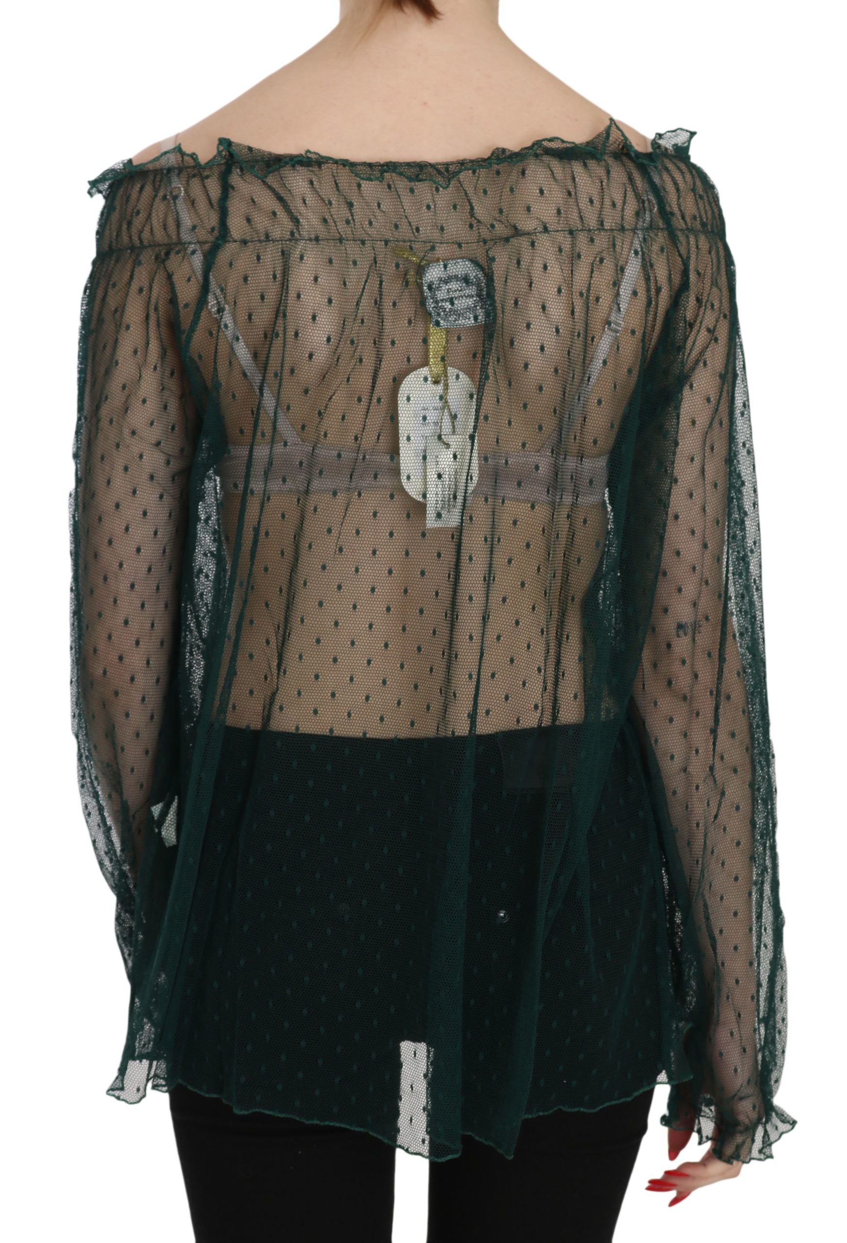 PINK MEMORIES Green Mesh See Through Long Sleeve Top Blouse PINK MEMORIES
