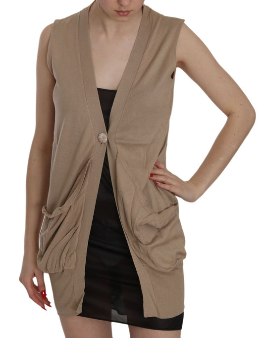 PINK MEMORIES Brown 100% Cotton Sleeveless Cardigan Top Vest PINK MEMORIES