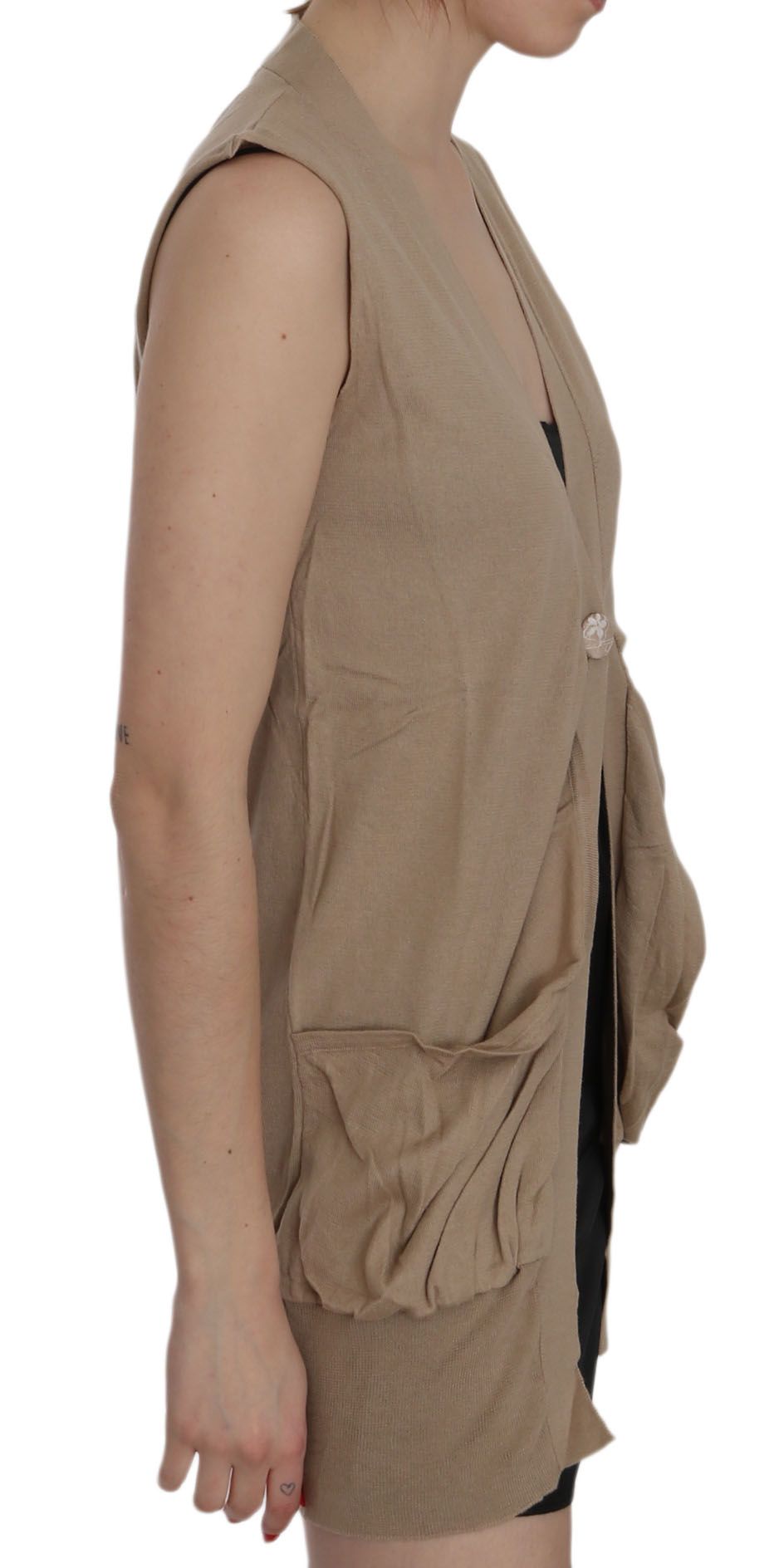 PINK MEMORIES Brown 100% Cotton Sleeveless Cardigan Top Vest PINK MEMORIES