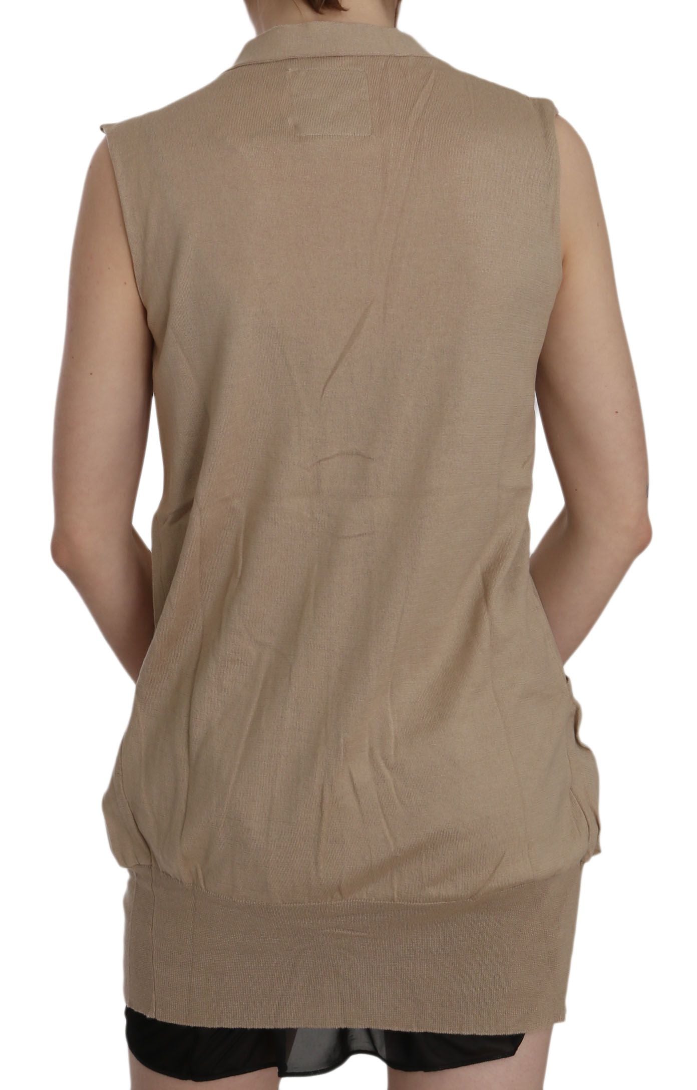 PINK MEMORIES Brown 100% Cotton Sleeveless Cardigan Top Vest PINK MEMORIES