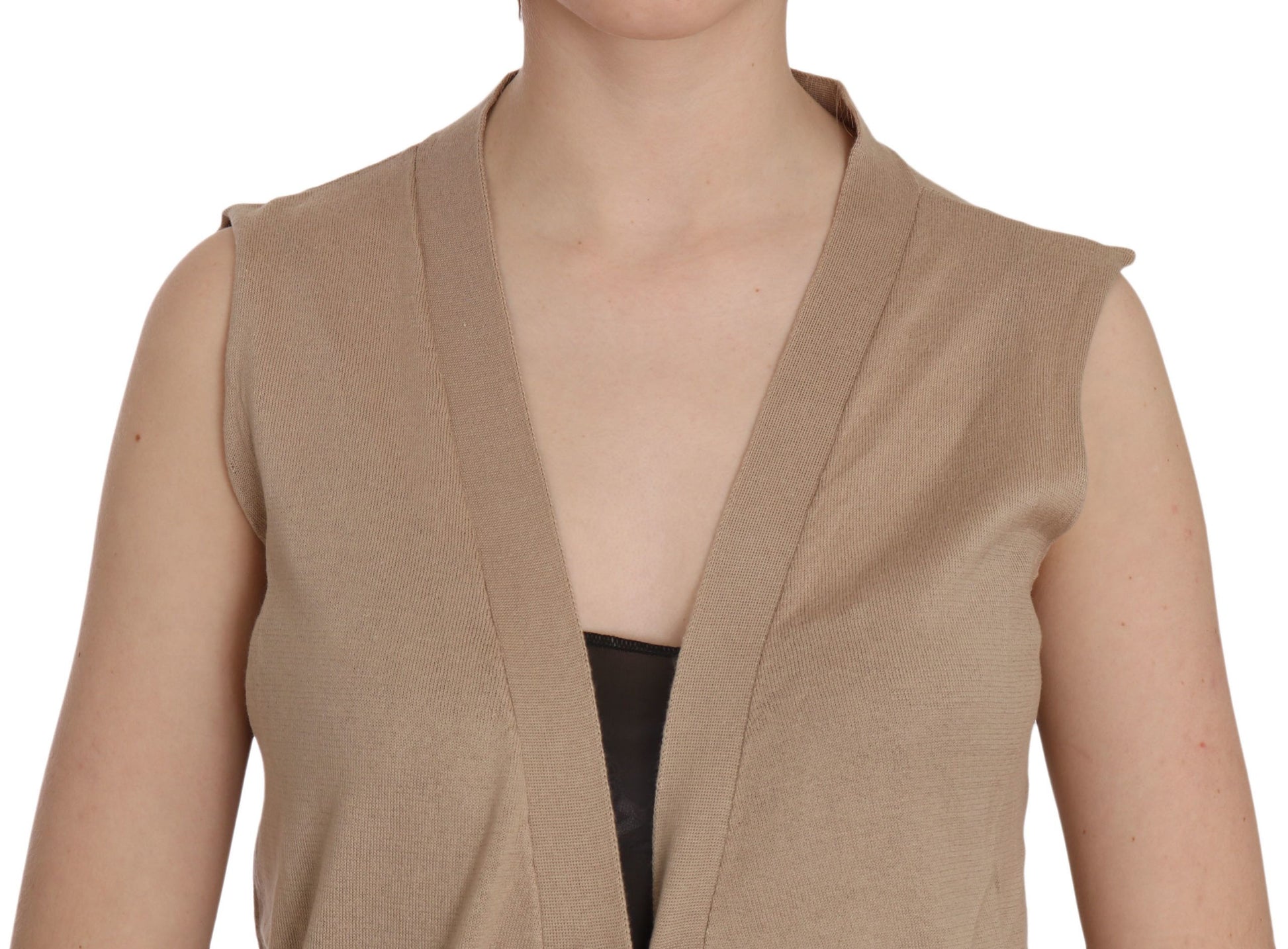 PINK MEMORIES Brown 100% Cotton Sleeveless Cardigan Top Vest PINK MEMORIES