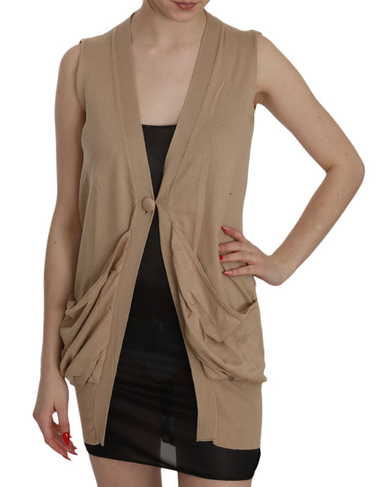 PINK MEMORIES Brown 100% Cotton Sleeveless Cardigan Top Vest PINK MEMORIES
