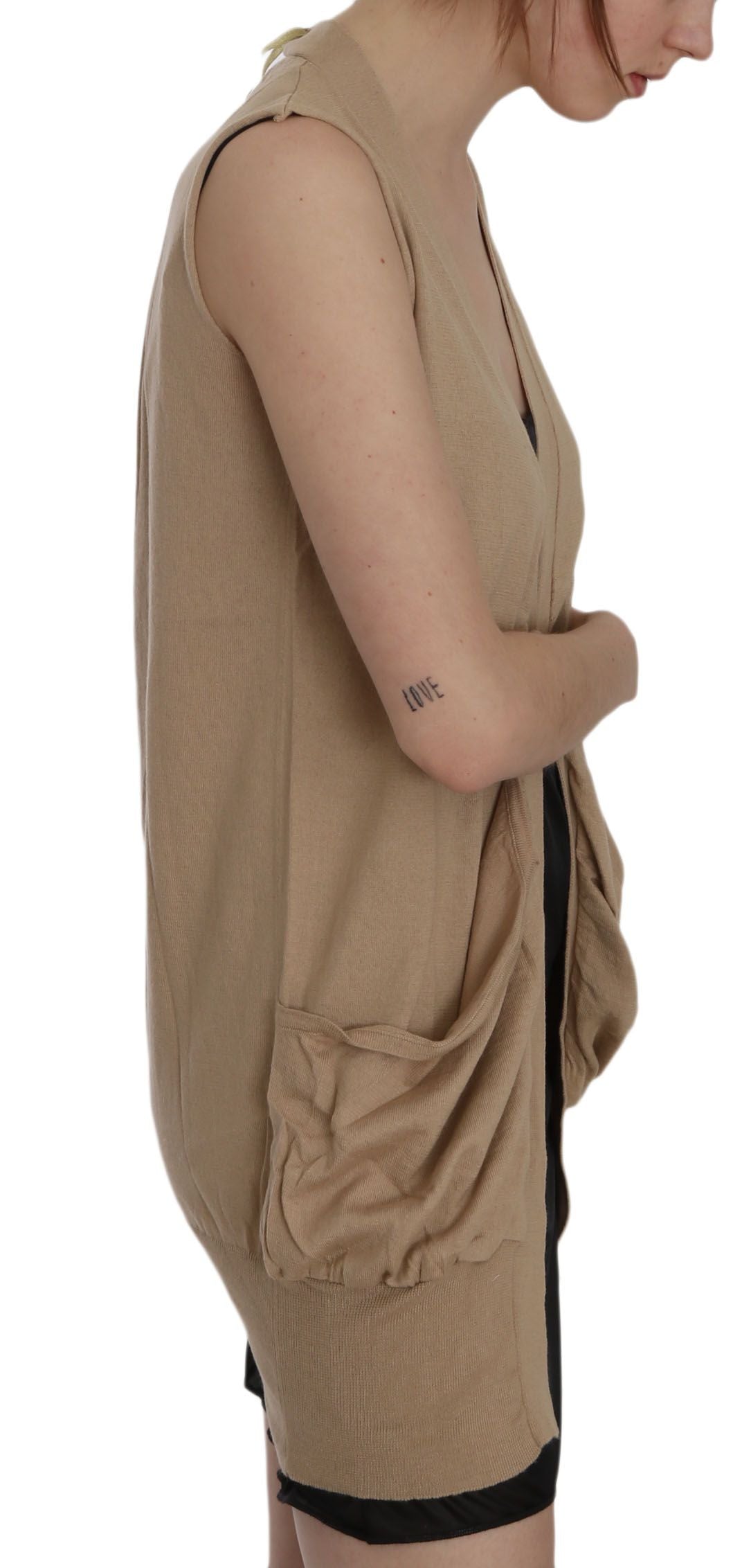 PINK MEMORIES Brown 100% Cotton Sleeveless Cardigan Top Vest PINK MEMORIES
