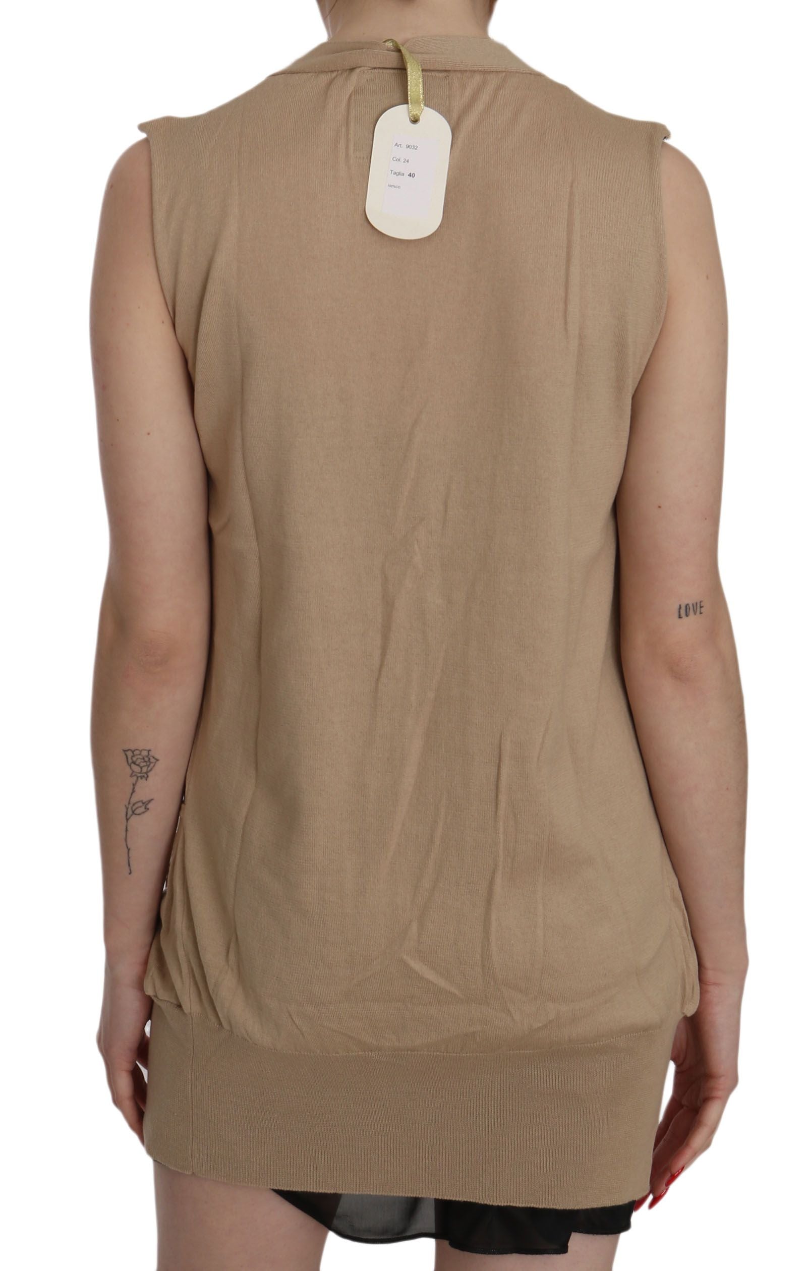 PINK MEMORIES Brown 100% Cotton Sleeveless Cardigan Top Vest PINK MEMORIES