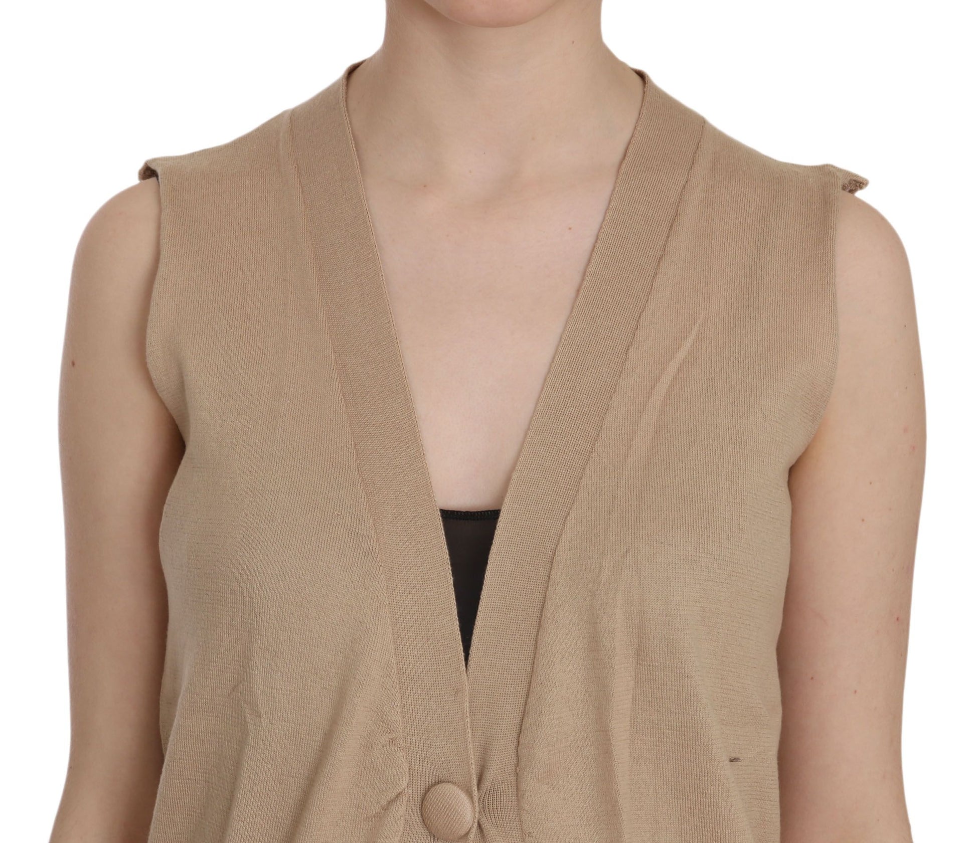PINK MEMORIES Brown 100% Cotton Sleeveless Cardigan Top Vest PINK MEMORIES