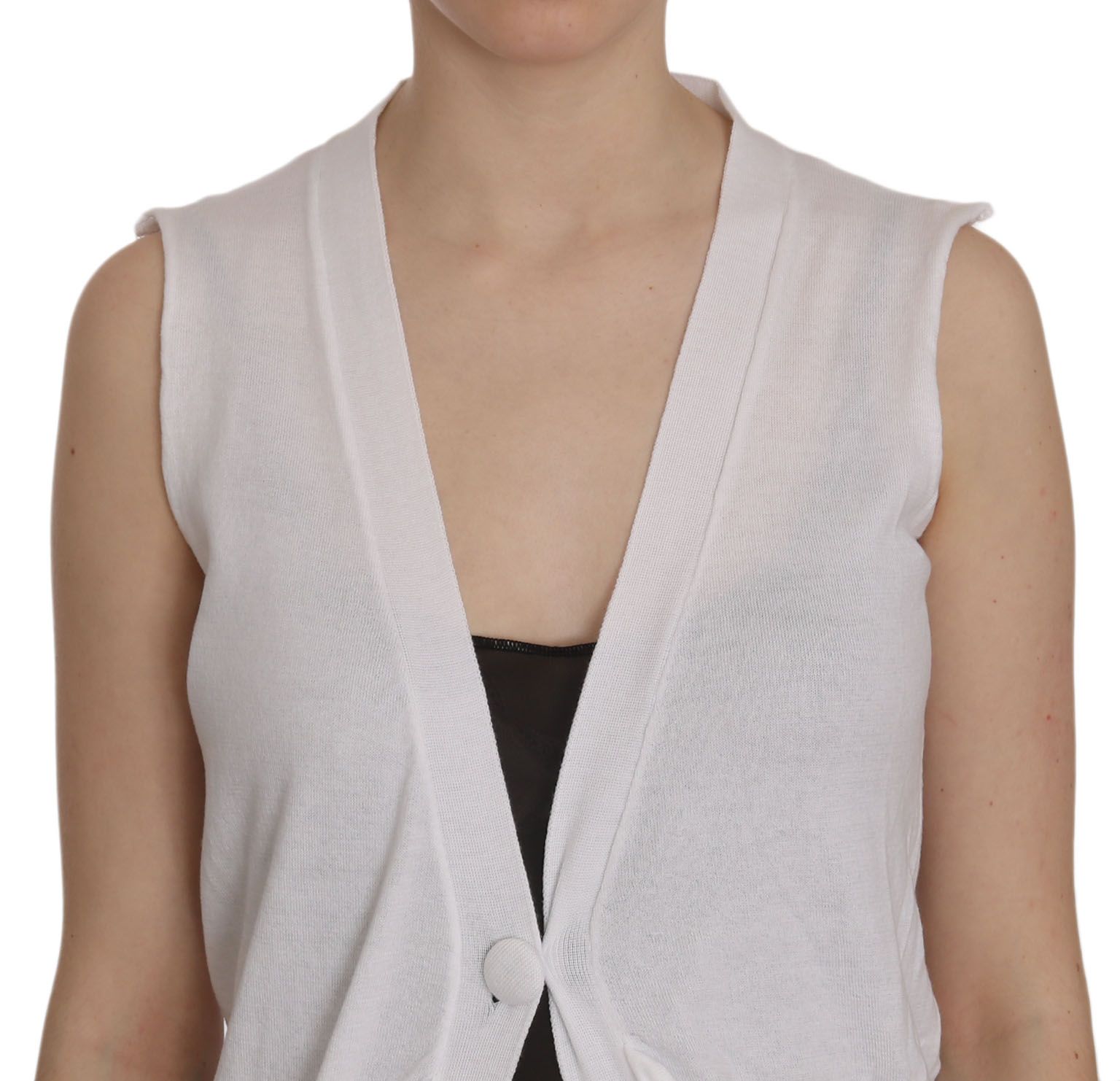 PINK MEMORIES White 100% Cotton Sleeveless Cardigan Top Vest PINK MEMORIES