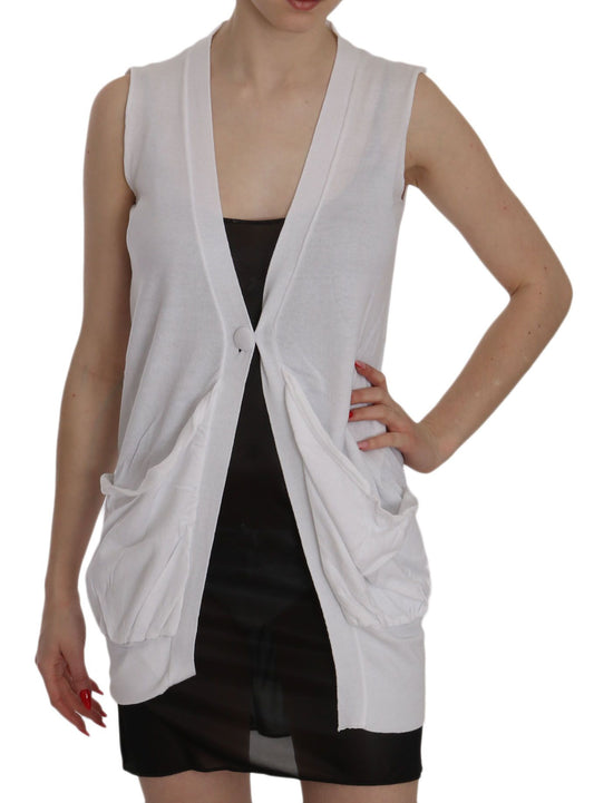 PINK MEMORIES White 100% Cotton Sleeveless Cardigan Top Vest PINK MEMORIES