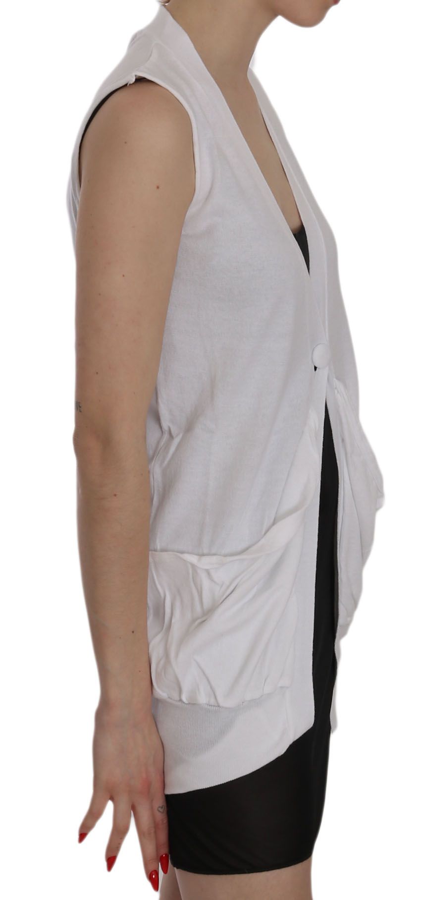 PINK MEMORIES White 100% Cotton Sleeveless Cardigan Top Vest PINK MEMORIES