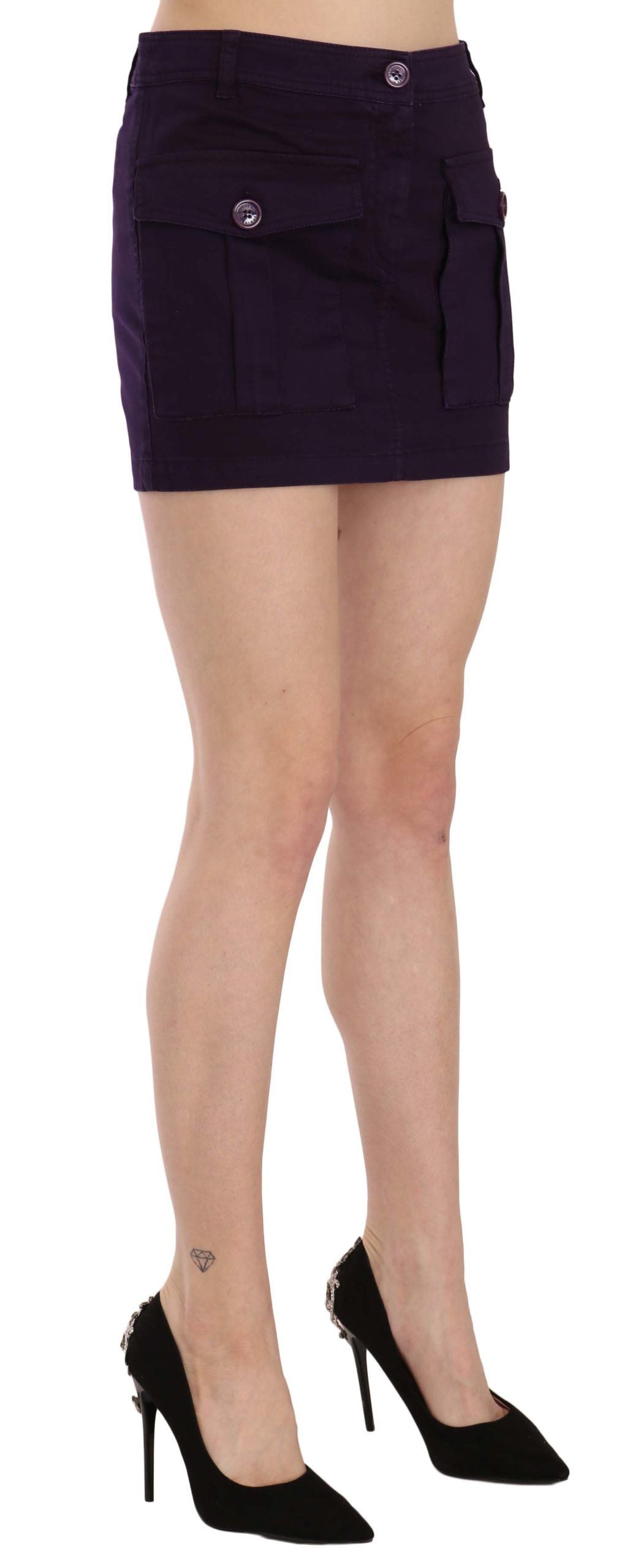 GF Ferre Purple High Waist Button Pocket A-line Mini Skirt GF Ferre