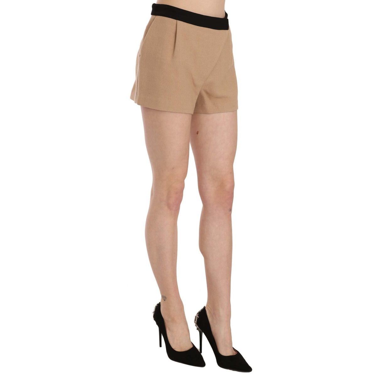 Costume National Shorts Beige Cotton Mid Waist Mini Short