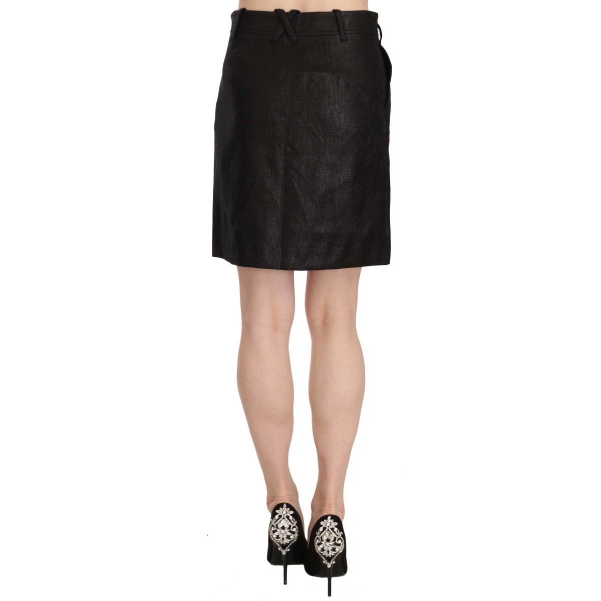 GF Ferre Black High Waist Curdoroy A-line Mini Skirt