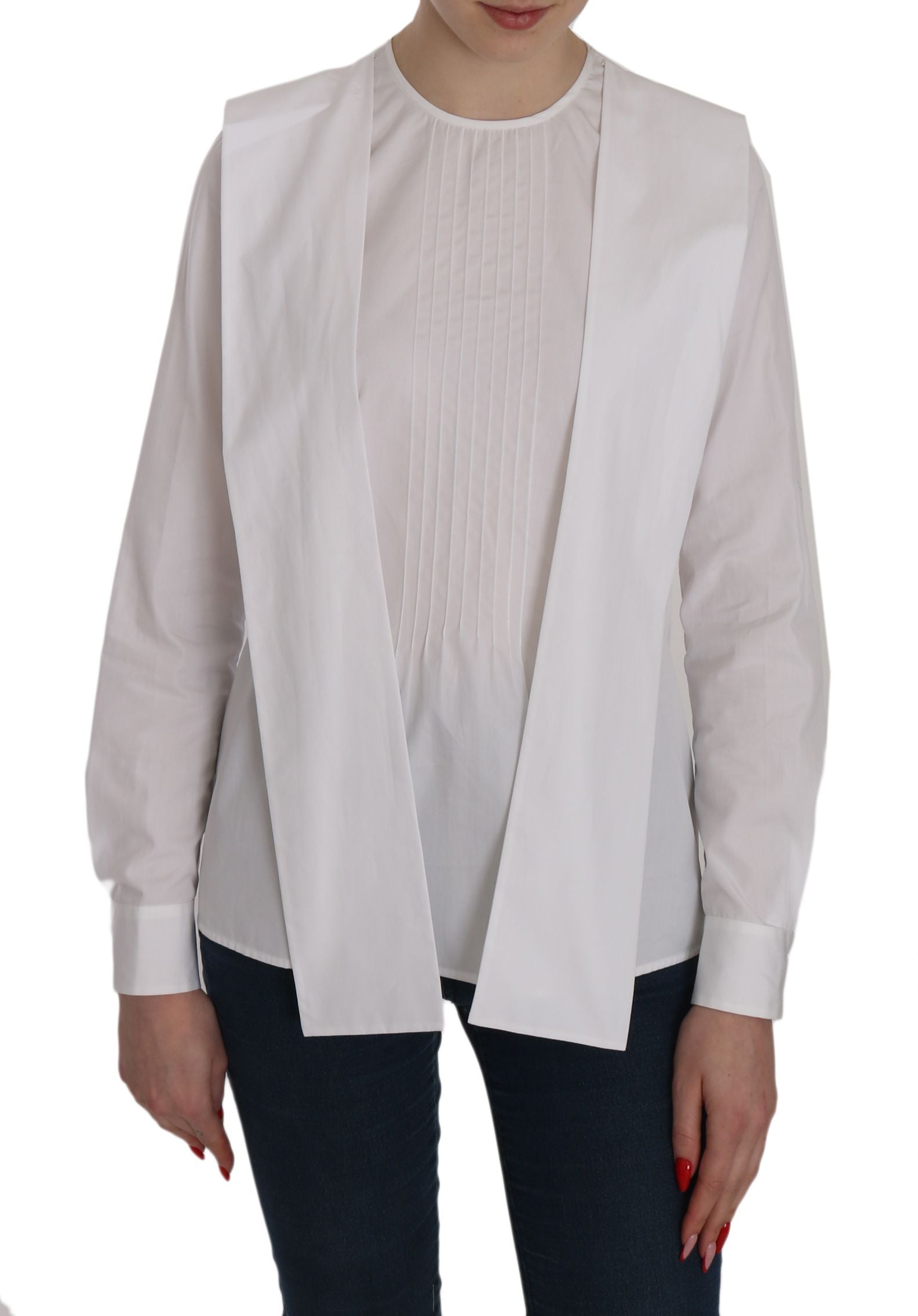 Dsquared² White Crew Neck Long Sleeve Cotton Blouse Dsquared²