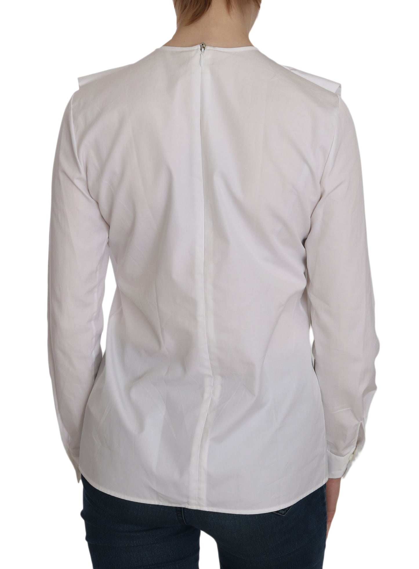 Dsquared² White Crew Neck Long Sleeve Cotton Blouse Dsquared²