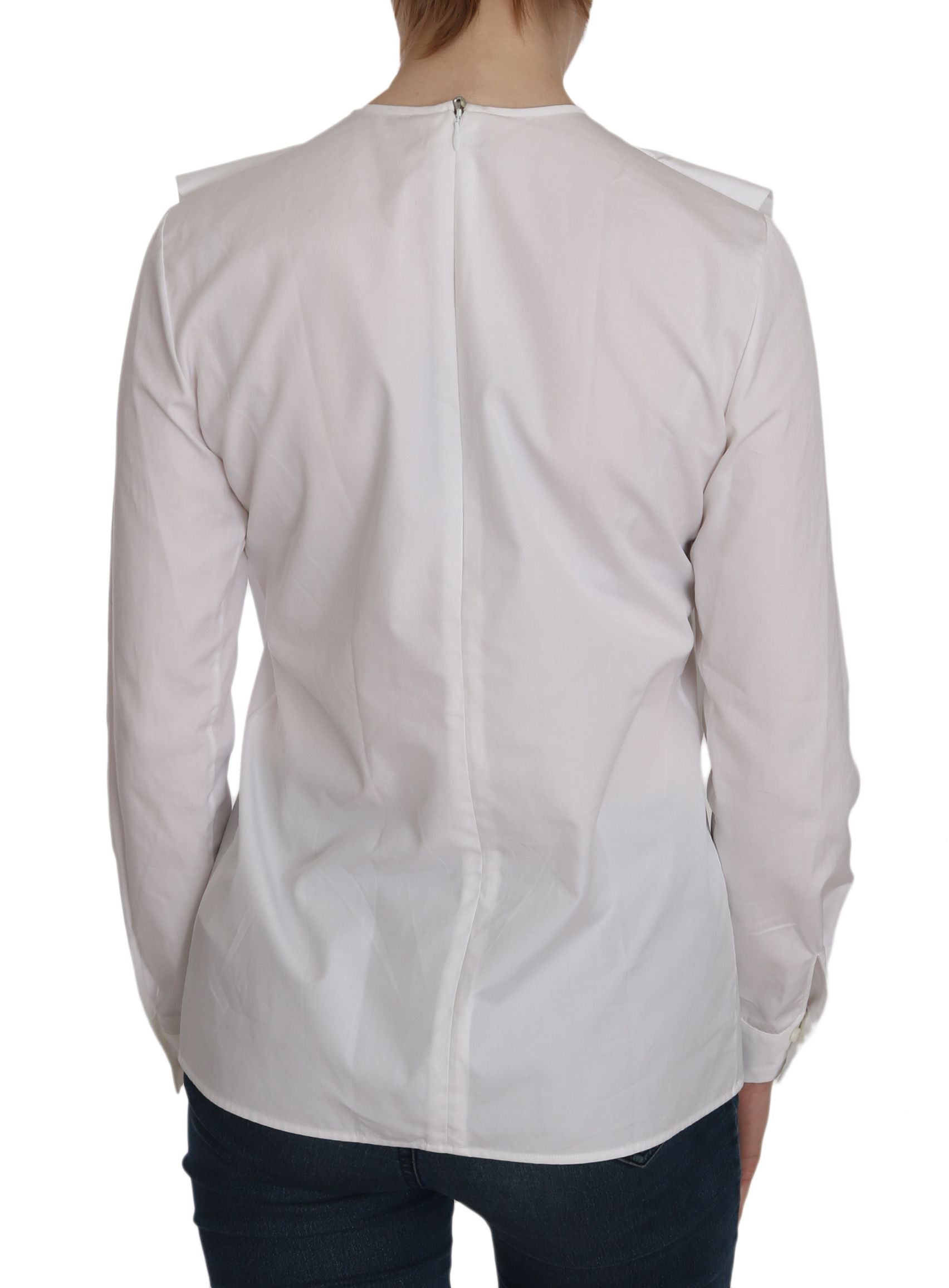 Dsquared² White Crew Neck Long Sleeve Cotton Blouse Dsquared²
