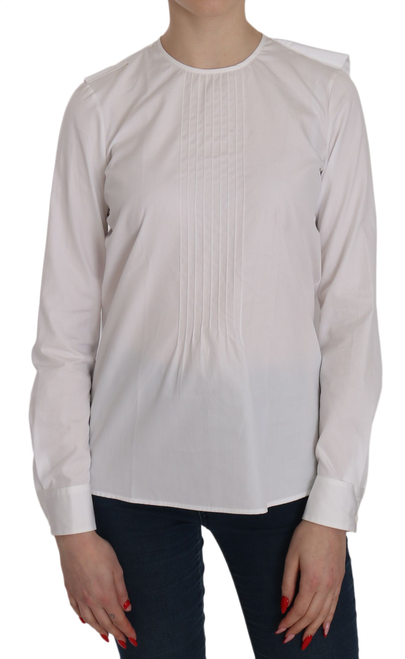 Dsquared² White Crew Neck Long Sleeve Cotton Blouse Dsquared²