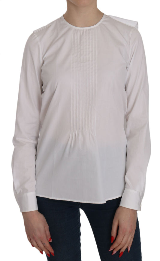 Dsquared² White Crew Neck Long Sleeve Cotton Blouse Dsquared²