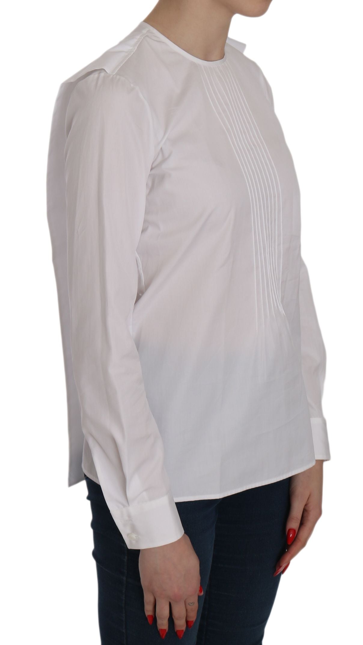 Dsquared² White Crew Neck Long Sleeve Cotton Blouse Dsquared²