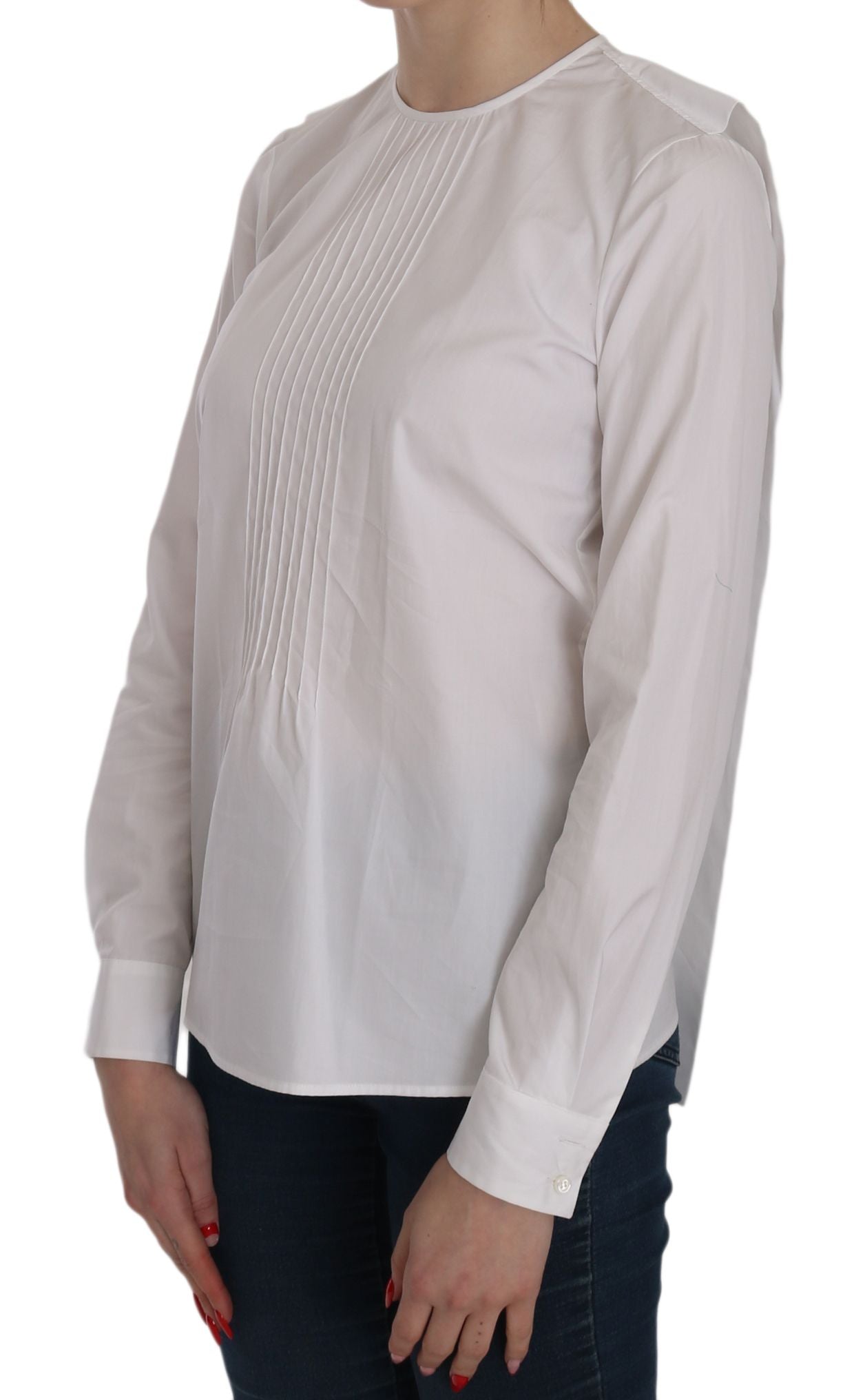Dsquared² White Crew Neck Long Sleeve Cotton Blouse Dsquared²