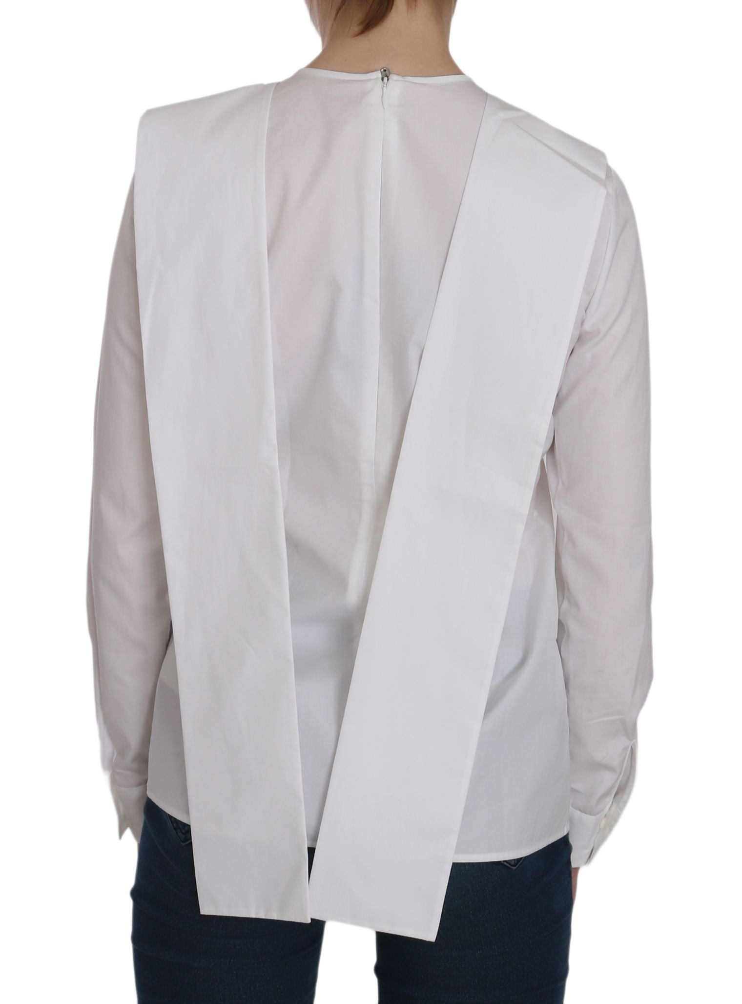 Dsquared² White Crew Neck Long Sleeve Cotton Blouse Dsquared²