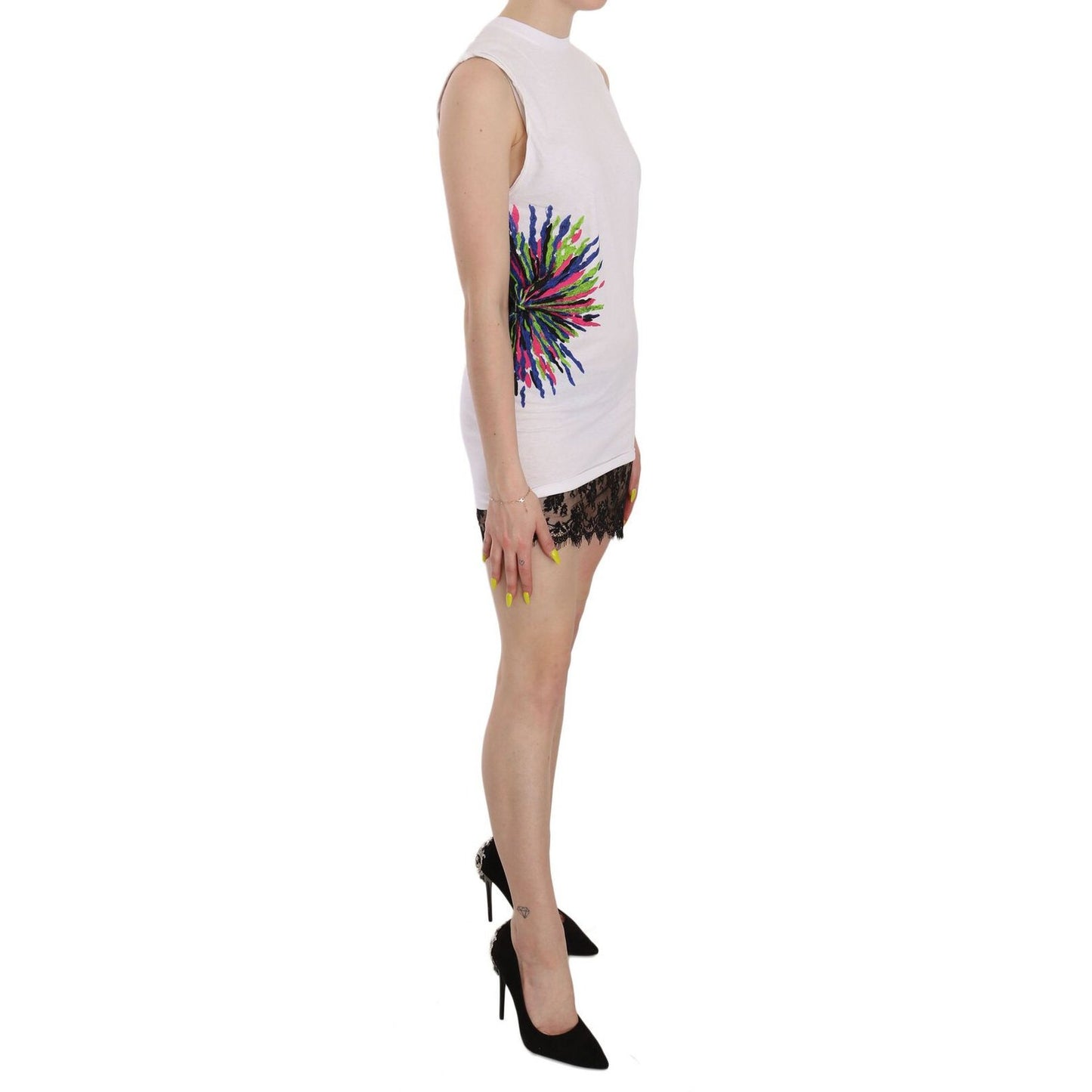 Dsquared² White Printed Crew Neck Sleeveless Bodycon Mini Dress Dsquared²