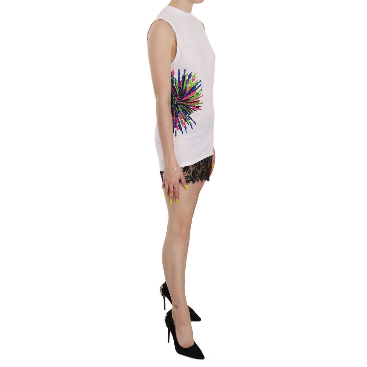 Dsquared² White Printed Crew Neck Sleeveless Bodycon Mini Dress