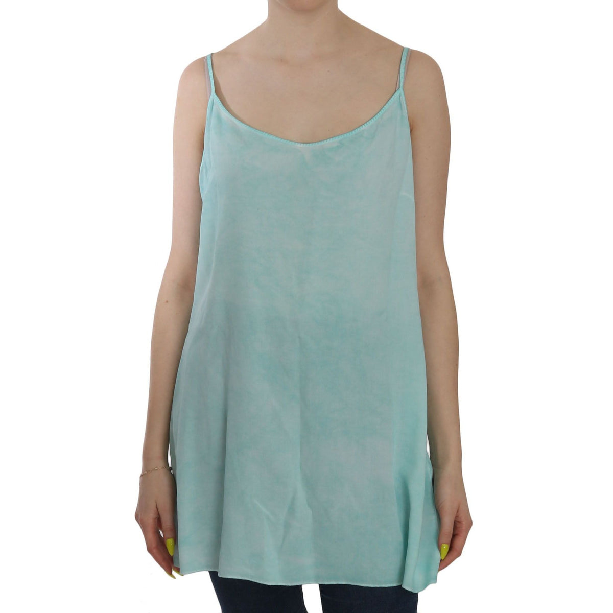 Ermanno Scervino Blue Sleeveless Spaghetti Dress Blouse