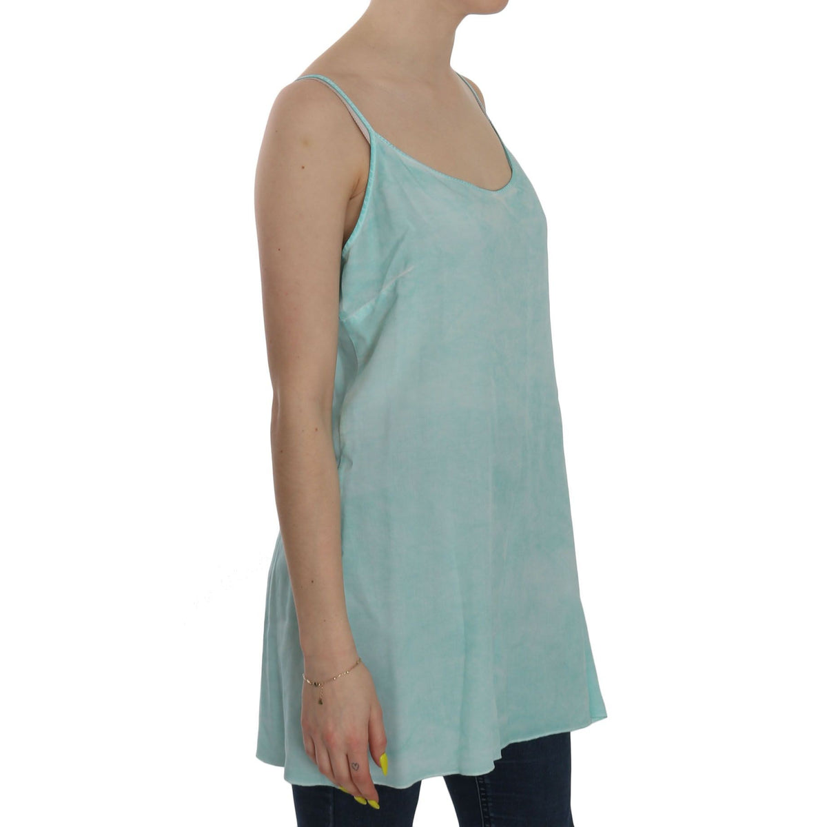 Ermanno Scervino Blue Sleeveless Spaghetti Dress Blouse