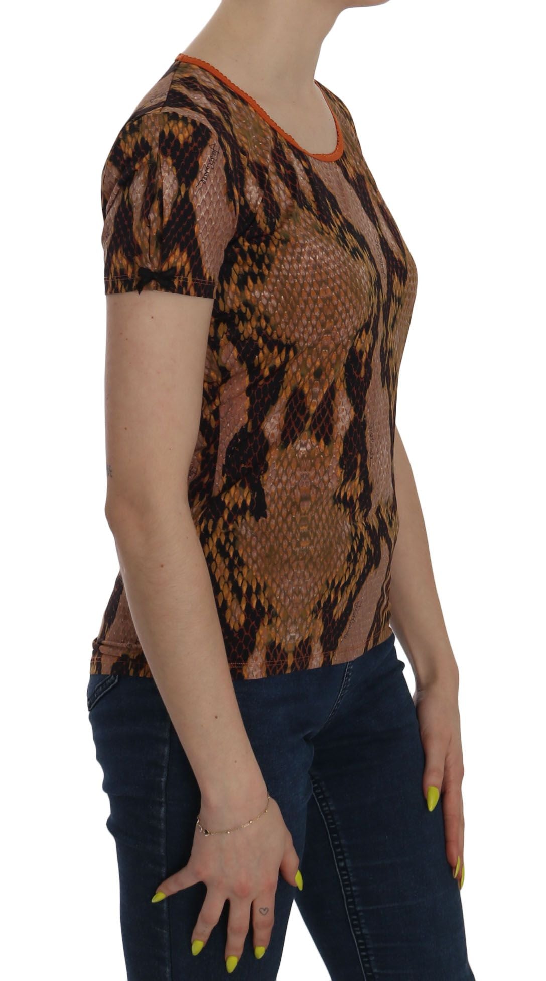Just Cavalli Snake Skin Print Short Sleeve Top T-shirt Just Cavalli