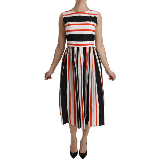 Dolce & Gabbana Multicolor Stripes A-Line Pleated Midi Dress Dolce & Gabbana