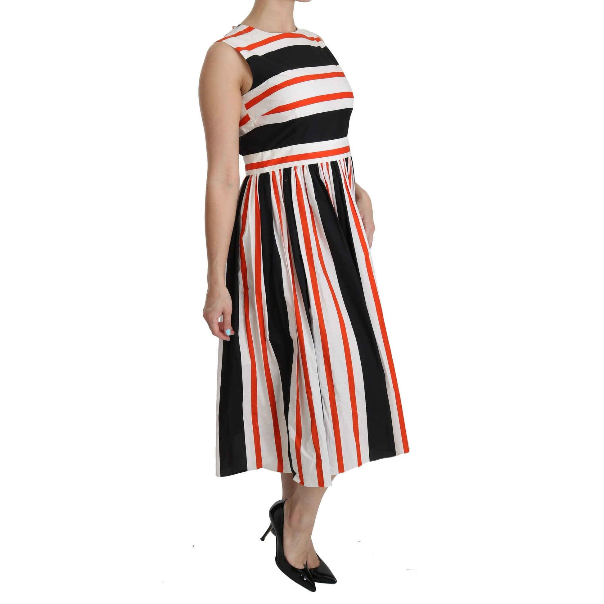 Dolce & Gabbana Multicolor Stripes A-Line Pleated Midi Dress Dolce & Gabbana