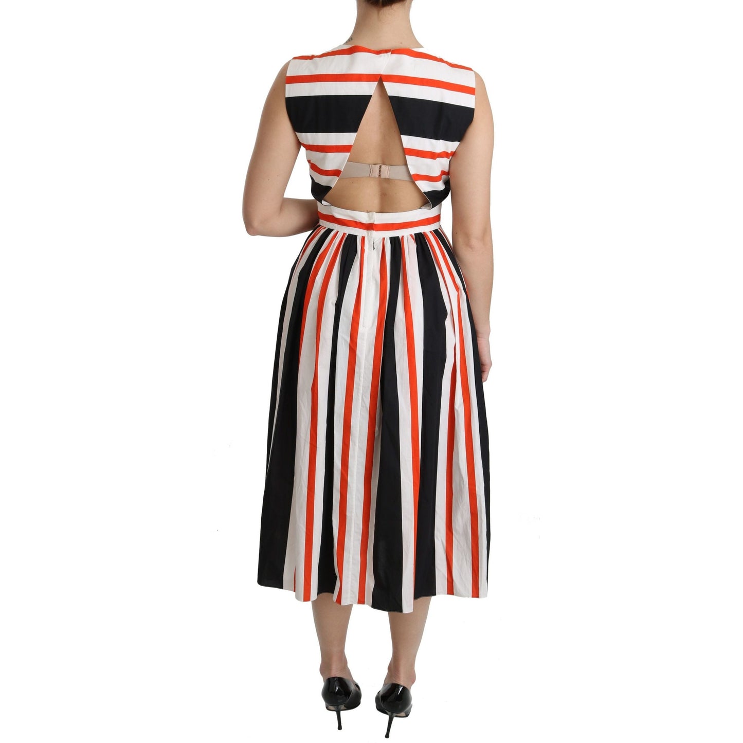 Dolce & Gabbana Multicolor Stripes A-Line Pleated Midi Dress Dolce & Gabbana