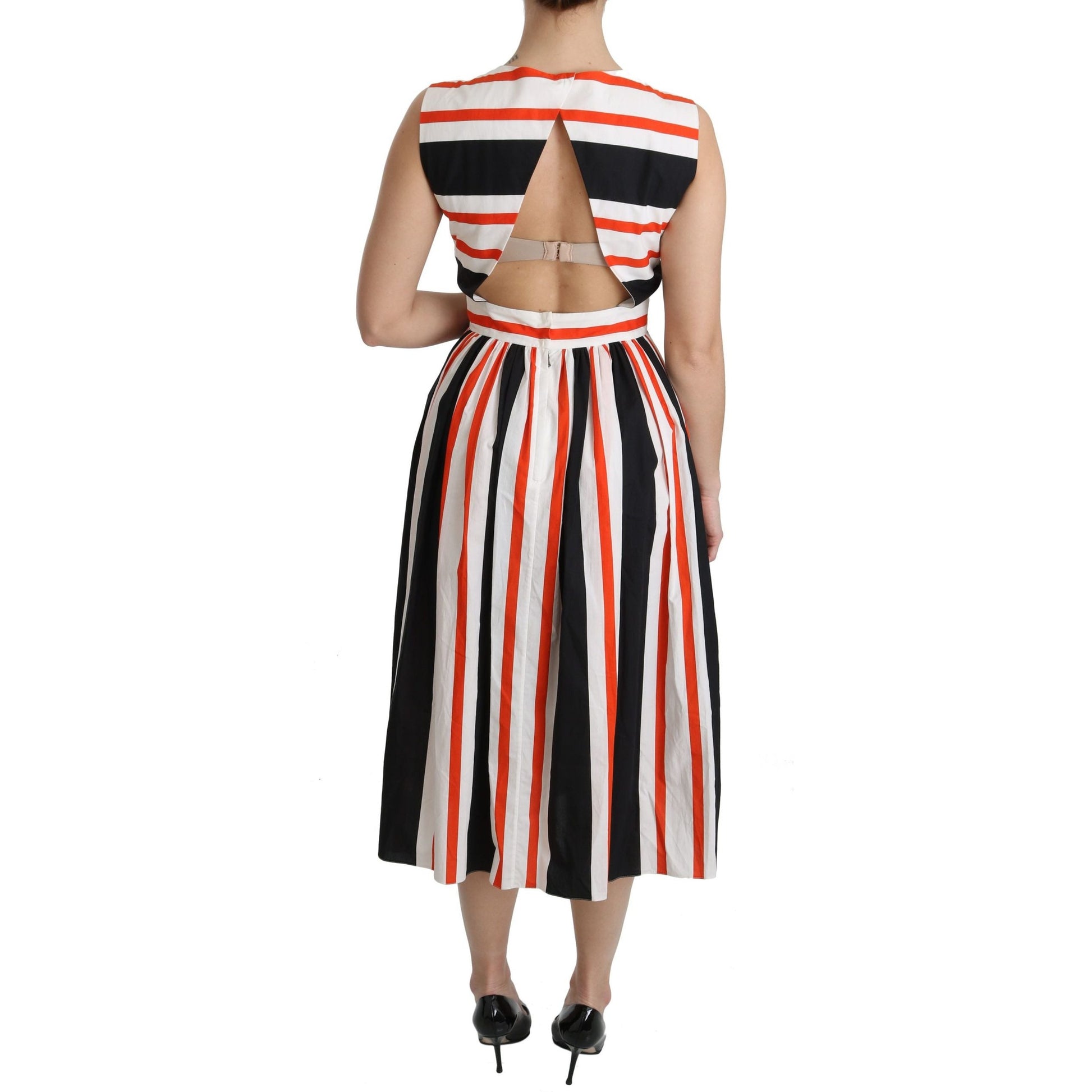 Dolce & Gabbana Multicolor Stripes A-Line Pleated Midi Dress Dolce & Gabbana