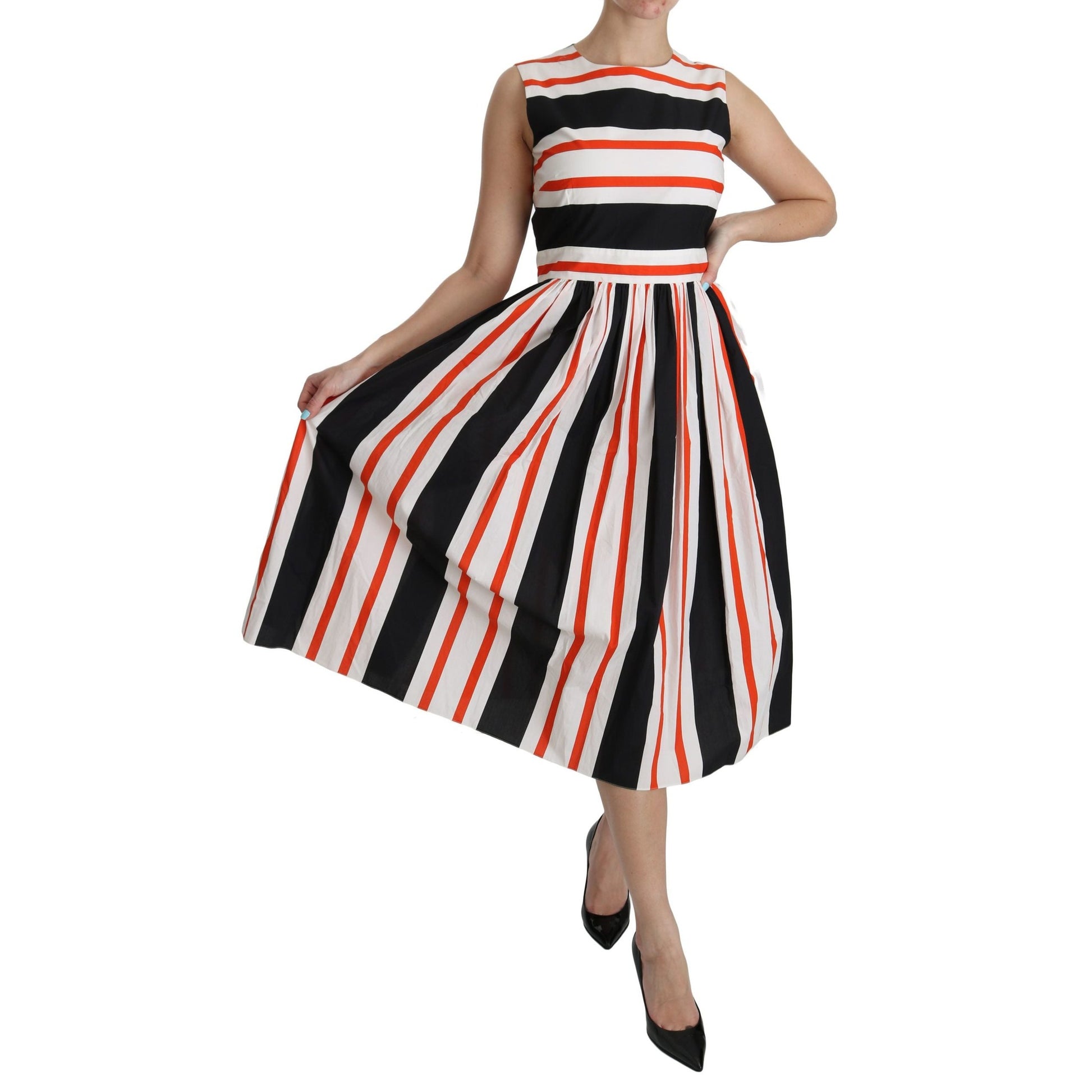 Dolce & Gabbana Multicolor Stripes A-Line Pleated Midi Dress Dolce & Gabbana