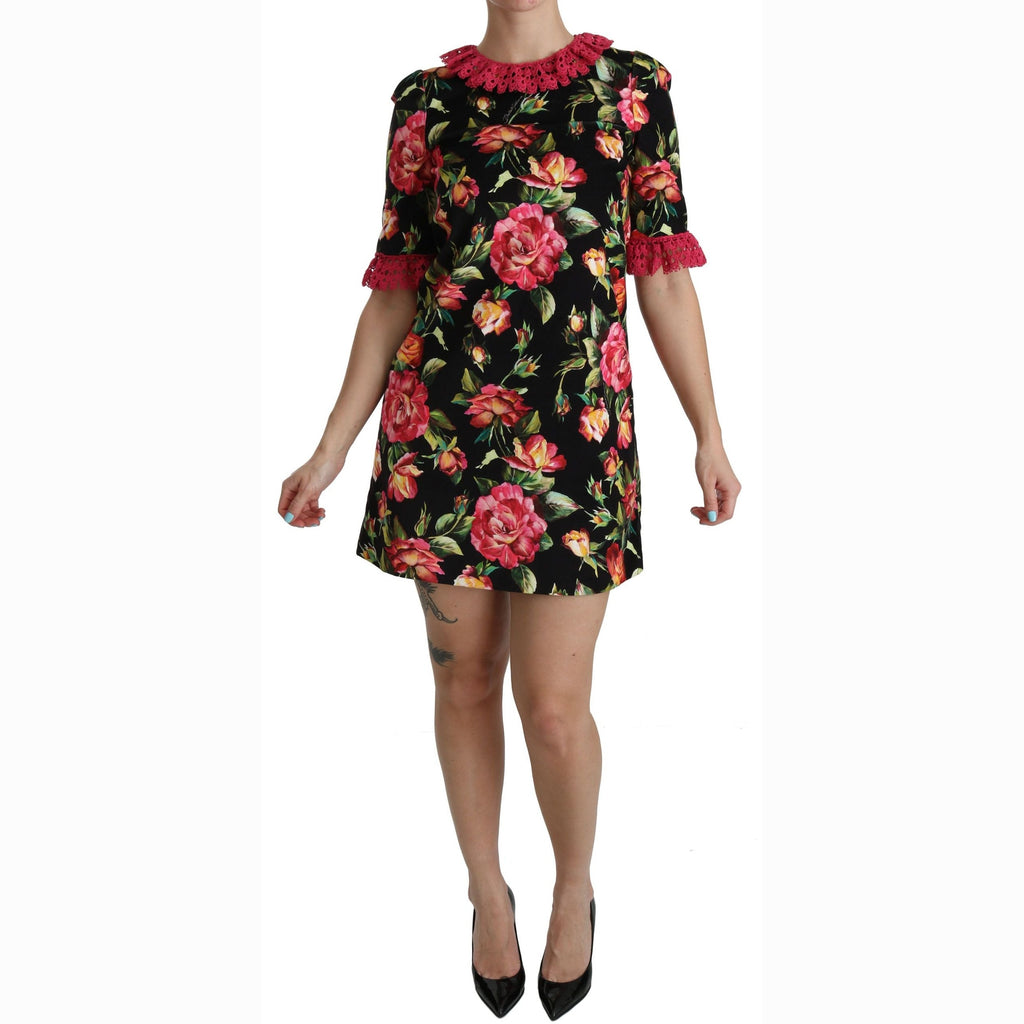 Dolce & Gabbana Floral Pink Lace A-Line Shift Mini Dress