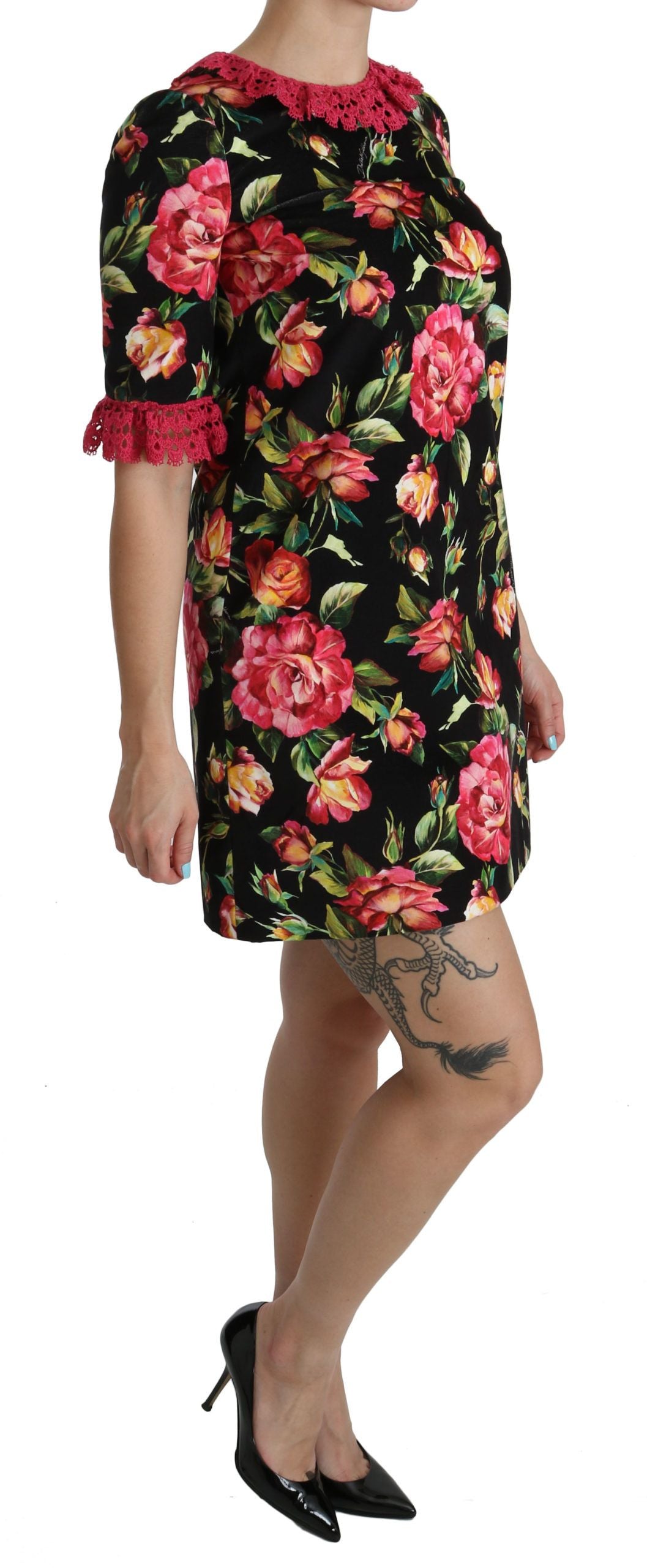 Dolce & Gabbana Floral Pink Lace A-Line Shift Mini Dress Dolce & Gabbana
