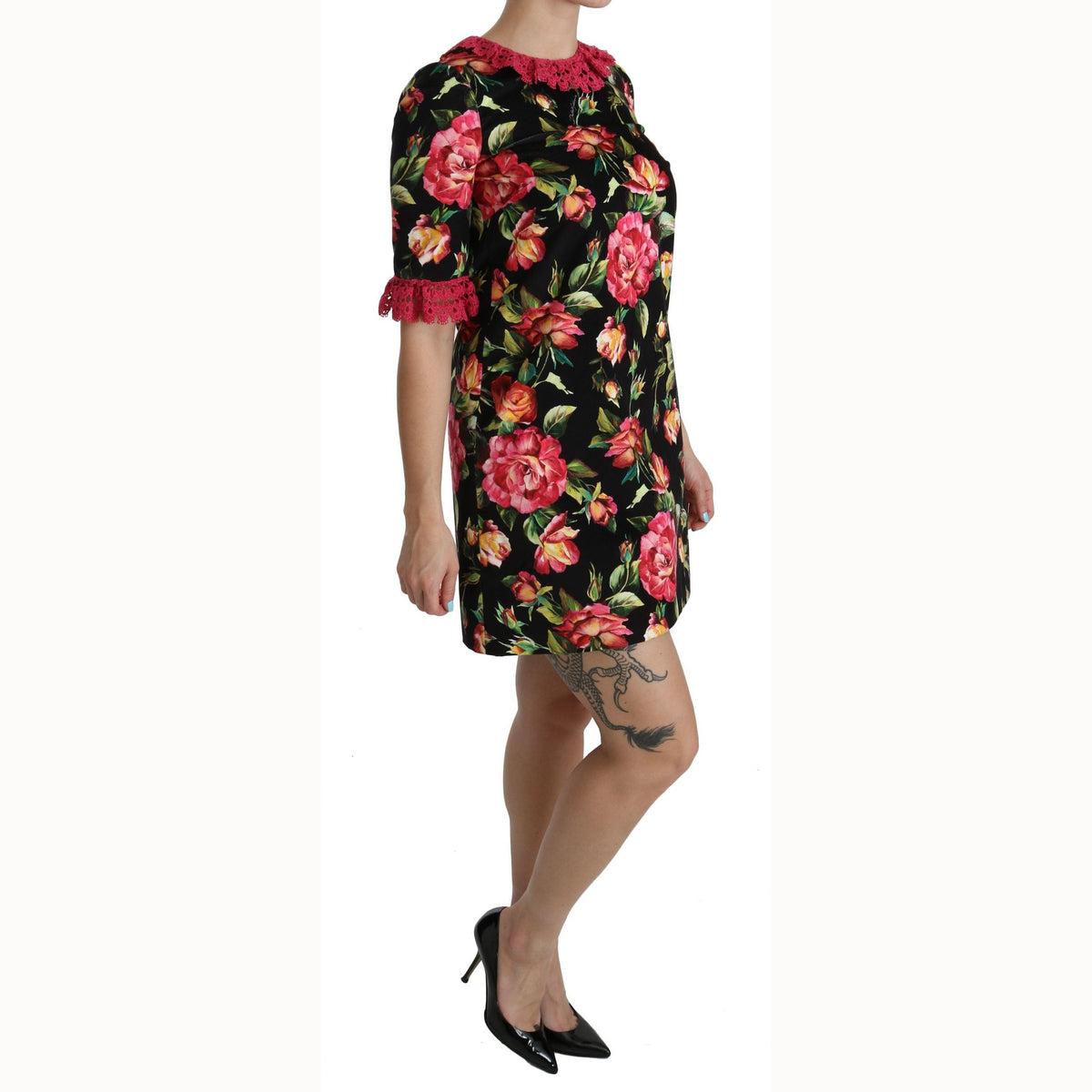 Dolce & Gabbana Floral Pink Lace A-Line Shift Mini Dress