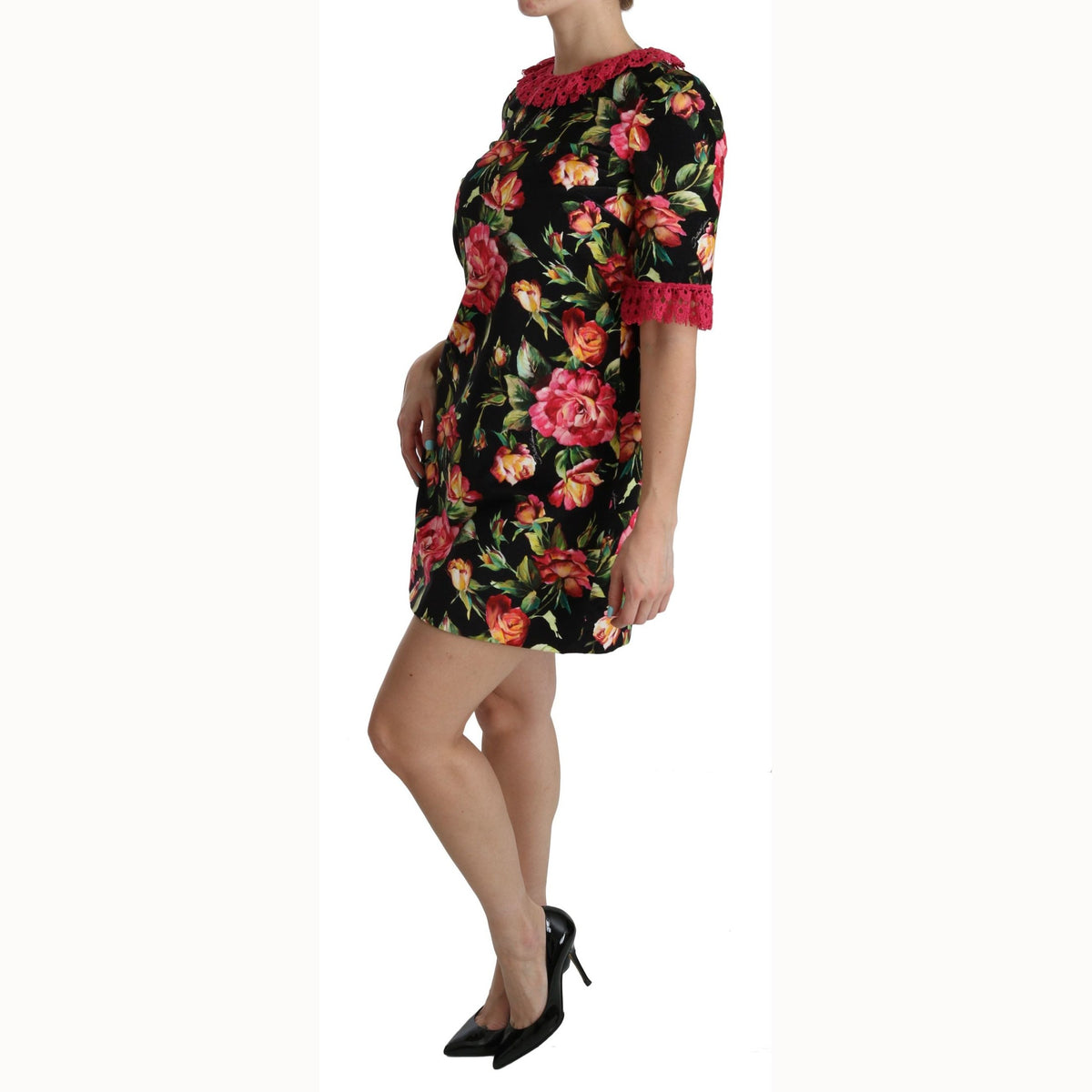 Dolce & Gabbana Floral Pink Lace A-Line Shift Mini Dress
