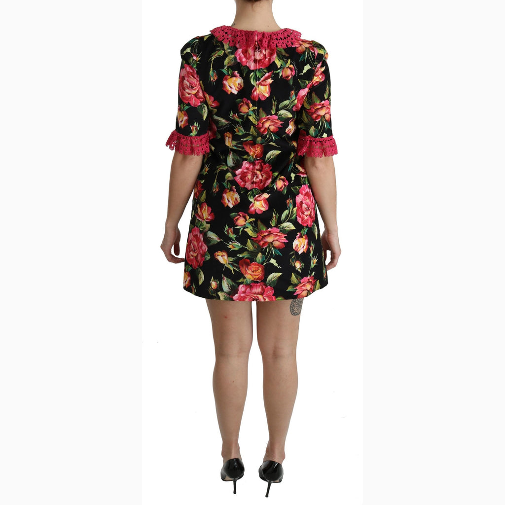 Dolce & Gabbana Floral Pink Lace A-Line Shift Mini Dress